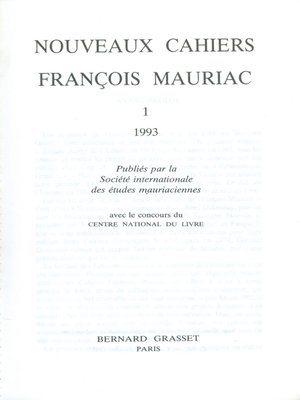 cover image of Nouveaux cahiers François Mauriac n°01